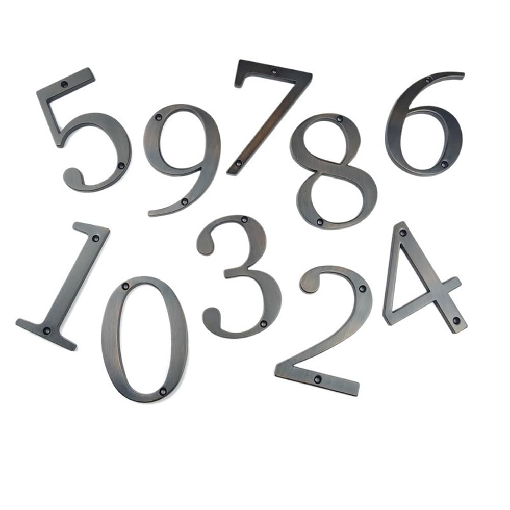 Números de casa grandes, Número de casa bronce envejecido 101 mm, dígitos del número dirección la puerta, aleación zinc, letrero grande montado con tornillos # 0-9, números entrada(8)