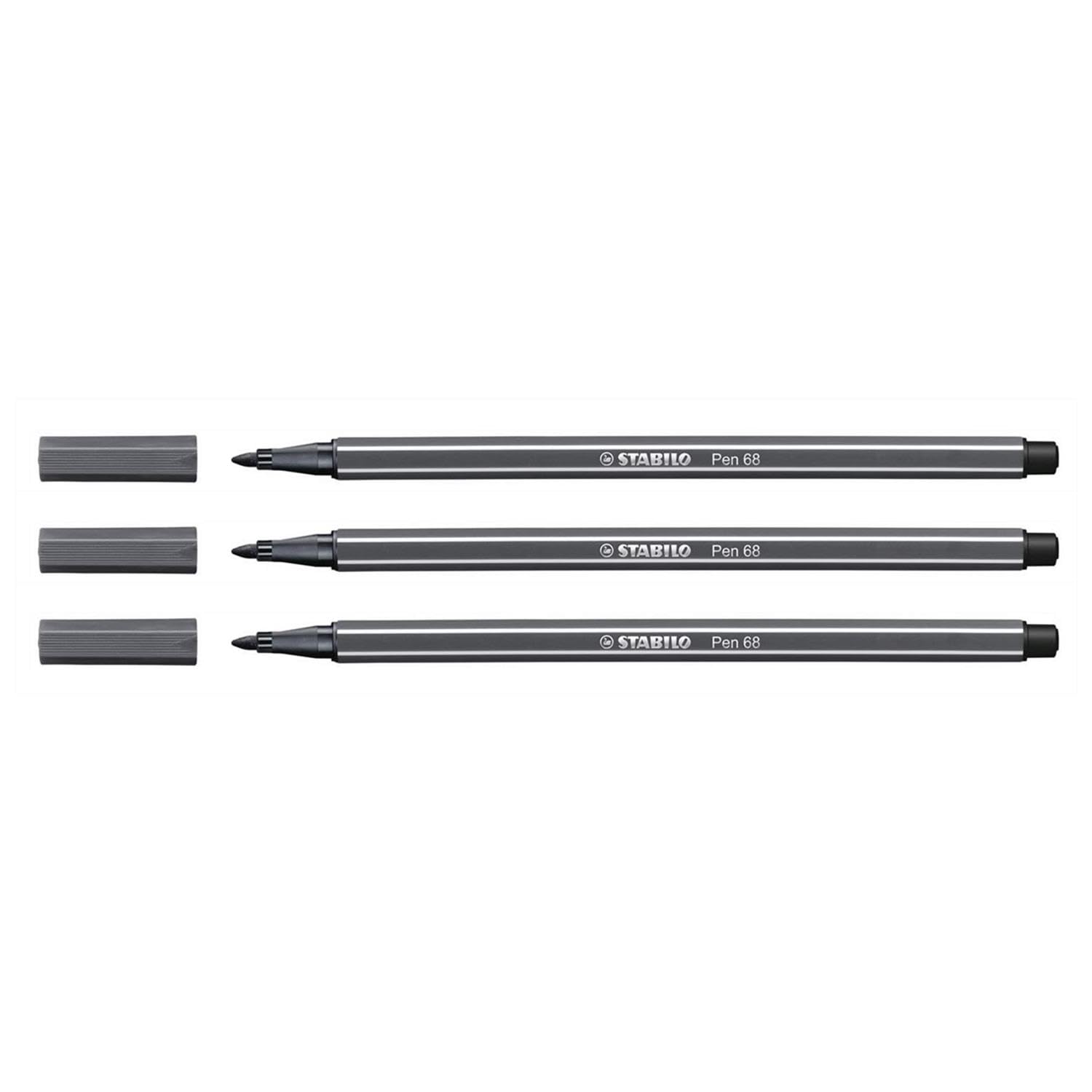 STABILO Pen 68 Filzstift - Schwarzgrau, 1 Mm Strichstärke, Wasserbasierte Tinte