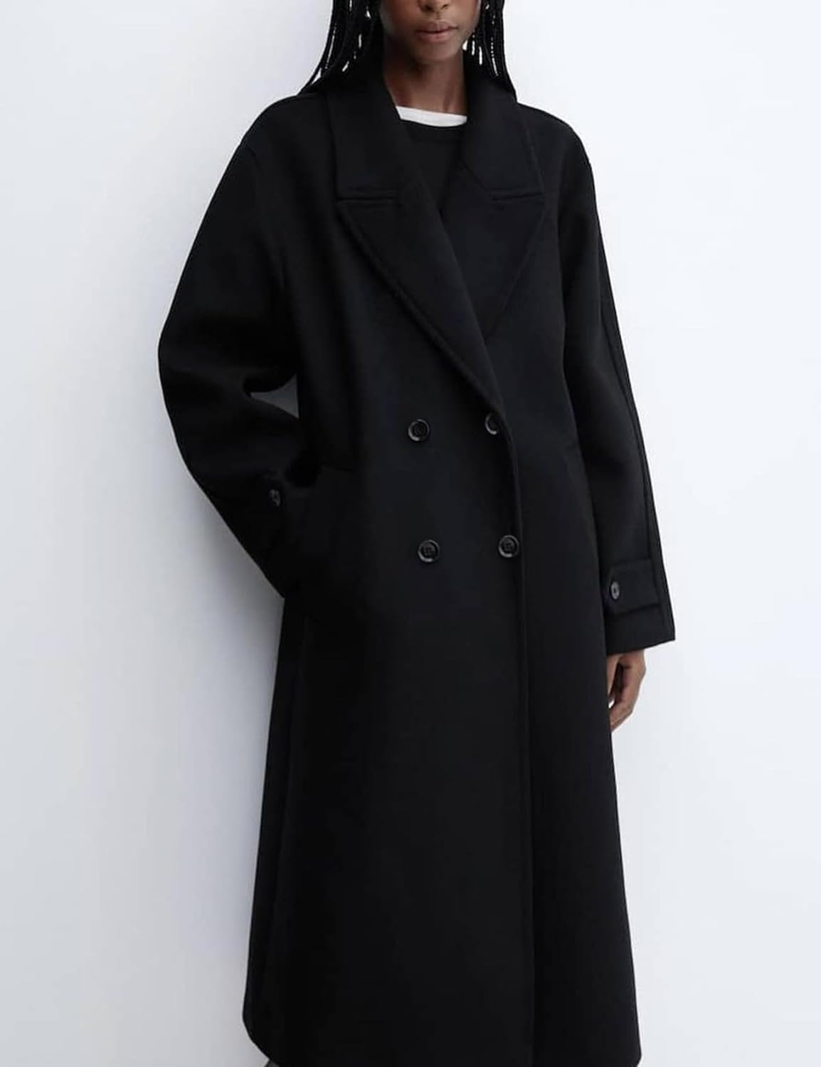 Gihuo Oversized Button Overcoat in Black