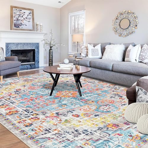 Pauwer Boho Area Rug 5x7 Washable Rugs for Living Room Vintage Non Slip Area Rug Ultra Soft Throw Rugs Carpet for Bedroom Dining Room Dorm
