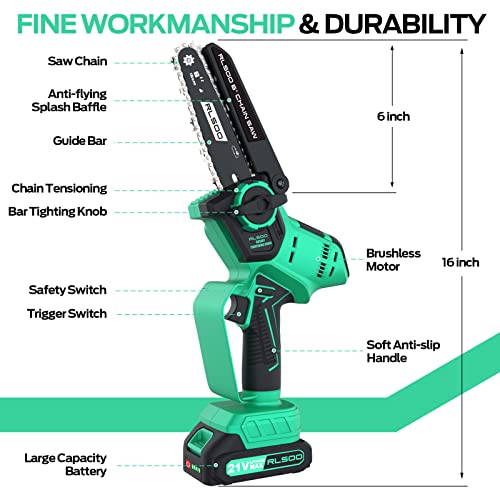 Mini Chainsaw 6-Inch, Rlsoo Upgraded Electric Chainsaw Cordless, Handheld Portable Small Chainsaw For Tree Trimming Wood Cutting (2 Batteries And 3 Chains Included) #TOP7