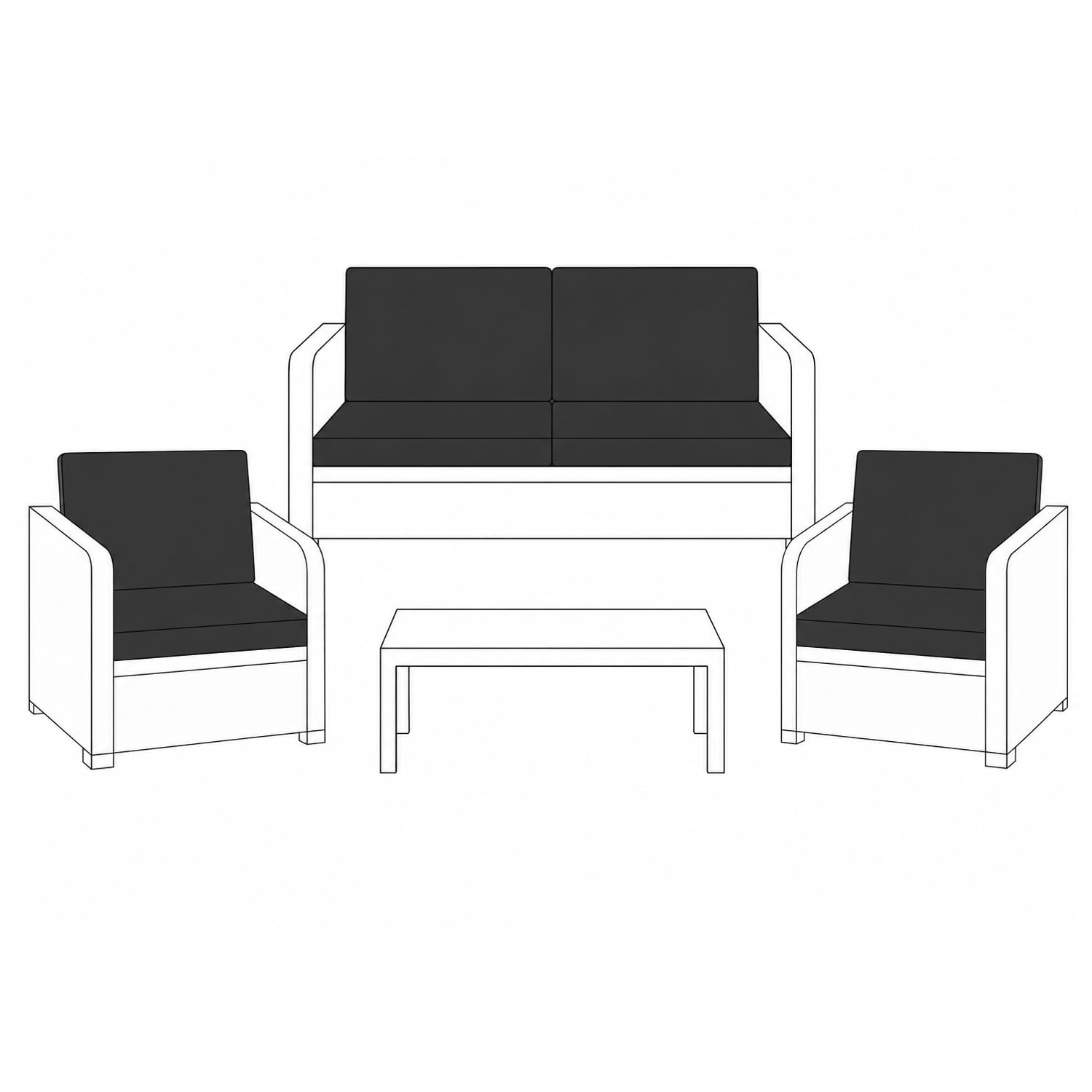 Brillars Keter Allibert California Replacement Cushions Only | Outdoor Rattan Patio Sofa Cushion Set | Water Resistant Cover with Foam Filling | Furniture Not Included (Black, Patio Set - 8 Pcs)