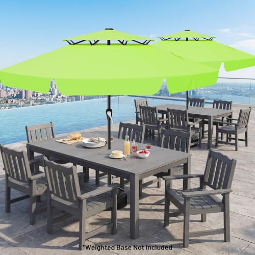 Image of AreShark 12ft 2-Tier Patio Umbrella with Valance - Outdoor Umbrella Waterproof UV Protection, Market Table Umbrella w / 8 Sturdy Ribs&Crank for Pool, Backyard, Garden(Apple Green)
