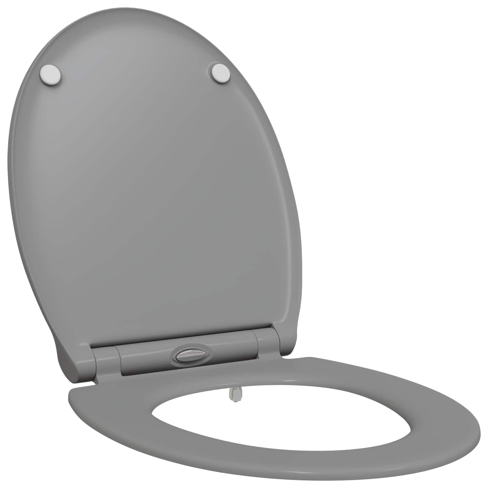 Sedile WC moderno in polipropilene grigio 47 x 37,5 x 3,8 cm, dal design sobrio e di facile montaggio per bagni interni.