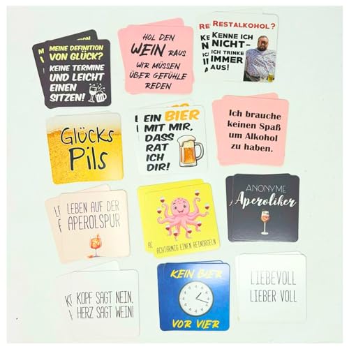 Bierdeckel Getränke Glas Untersetzer mit lustigen Sprüchen 9 x 9 cm 24 Stück sortiert