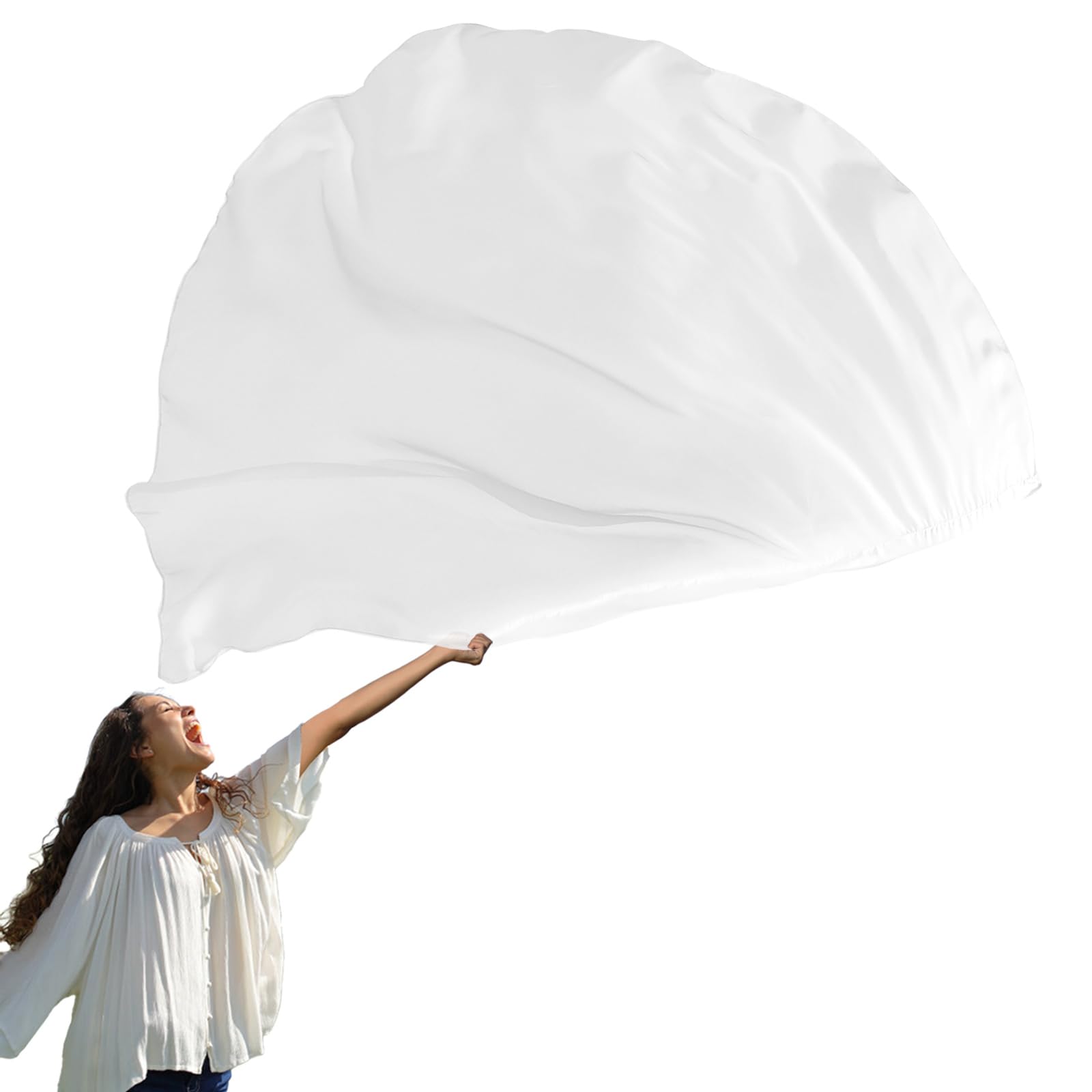 Wuchieal 55" 1 Piece Praise flag with Scalable pole, worship flag Semicircle Worship Angel Wing Flags for Church Dance Banner, Color Guard flags for Teenager -0# White