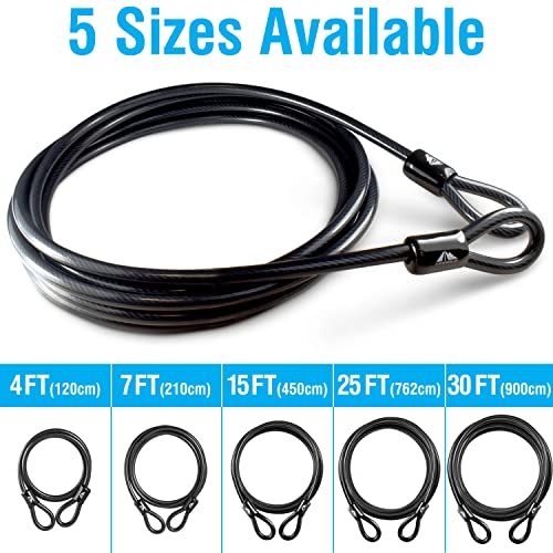 Marque Bike Security Steel Cable - 3/8 Inch (10 Mm) Thick (4', 7',15' Or 30') Vinyl Coated Braided Steel With Double Sealed Looped Ends For U-Lock, Padlock, Disc Lock (4 Ft) #TOP5