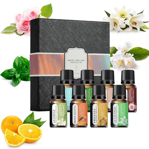 Aceites Esenciales para Difusor,Aceites Esenciales para Humidificador,Aceites Esenciales Naturales 8 x 10 ml,Set Aceites Esenciales para Difusor Aromaterapia, para Lámparas de Fragancia,jabón,SPA