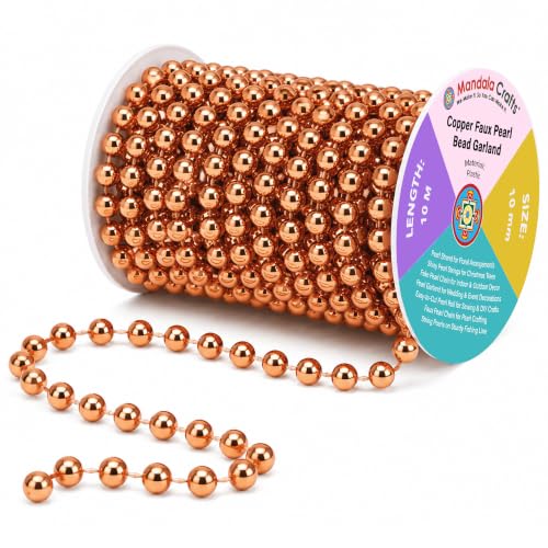 Mandala Crafts Faux 10mm Copper Pearl Bead Garland Strand Chain