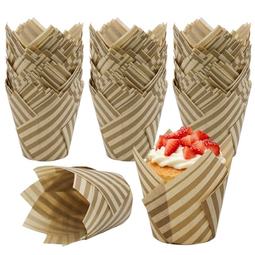 urmetimern 150pcs Natural Beige Tulip Cupcake Liners Greaseproof Baking Cup