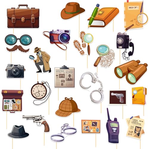 25 Pcs Detective Photo Booth Props Clue Party Props Detective Photo Booth Accessories for Top Secret Mystery Party Supplies