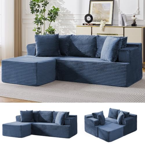 Image of Korser Boneless Couches for Living Room, Cloud Couch Sectional with Ottoman, L-Shaped Sofa with Fluffy Comfy Corduroy Deep Seat, Bedroom, Apartment, No Assembly Required