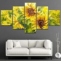 SIGNWIN 5 Panel Canvas Wall Art Sunflowers in Oil Painting Style Abstract Plants Illustrations Impressionism Modern Panoramic Relax/Calm Multicolor for Living Room, Bedroom, Office - 60
