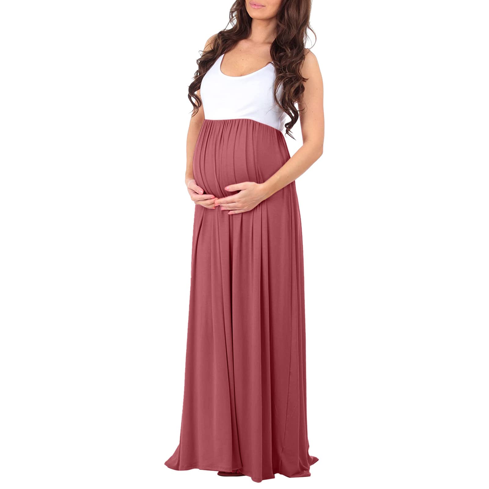 Umstandsnachthemd,Jumpsuit Schwangerschaft Still Kleidung Geburtshemd Damen Krankenhaus Umstandstop Sommer Nachthemden für Schwangere und Stillzeit（Wassermelonenrot,S）
