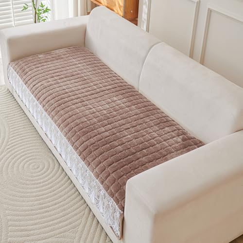 Image of HOKIPO 'BelleLace Series' Imperial Milk Velvet Sofa Cover Mat for 2 Seater Sofa, Lace Design, Mocha Brown (AR-5964-BRN*1)