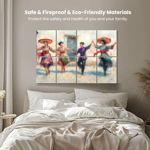 Paquete de 8 paneles acústicos decorativos de arte mexicano con sombreros tradicionales de paja, fajas rojas, paneles de absorción de sonido 48"x32", reducción de ruido y decoración para oficina miniatura 4