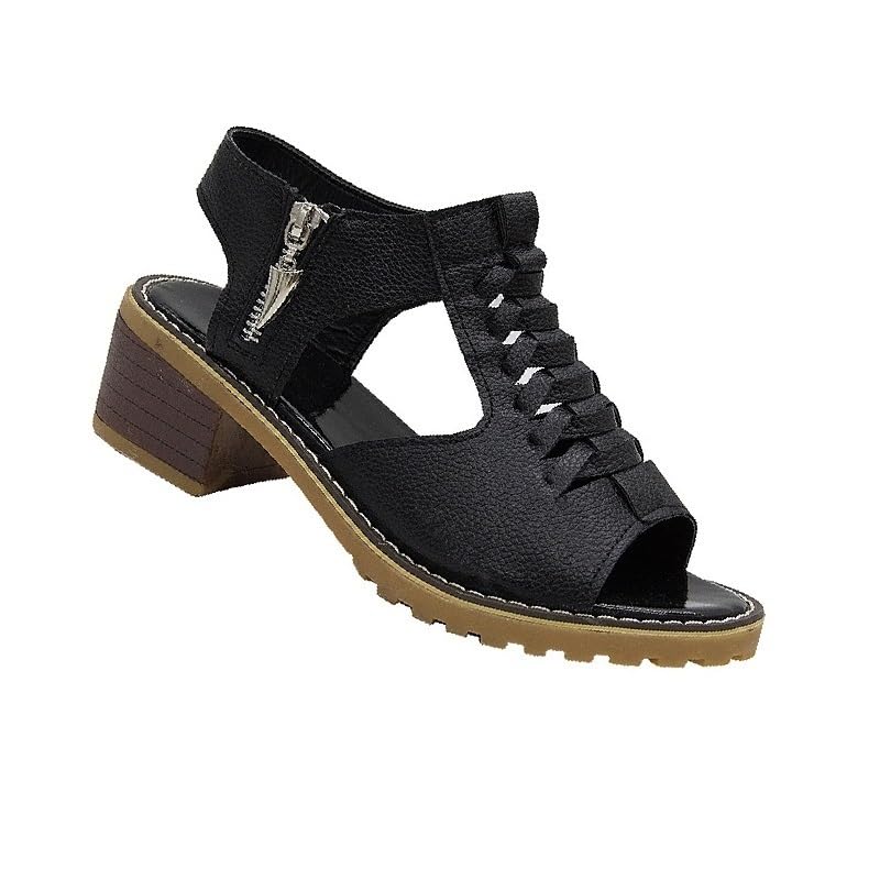Funfany Womens Orthotic Sandals, 2026 New Peep Toe Cutout Zipper Chunky Heeled Sandal(Black,6.5)