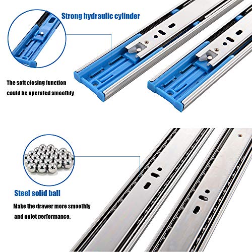 VESLA HOME 10 Pairs 18 Inch 3-Section Full Extension Soft Close Ball Bearing Metal Cabinet Drawer Slides,110 LB Capacity Side Mount Slow Close Drawer Hardware Slide,14\"16\" 18\" 20\" 22\" Lengths.