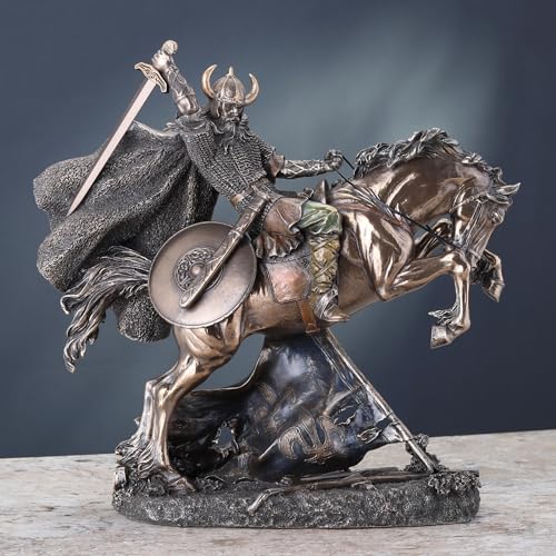 Figura Decorativa Guerrero Vikingo Montado en Caballo miniatura 2