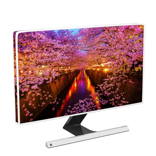 Baocicco Night Sakura Television Screen Cover 32 Inch Cherry Blossom Riverway Anti-Static Dustproof Waterproof TV Covers Anti-Static Dustproof Weatherproof Protective Cover for LCD/LED/HD