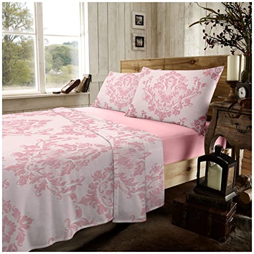 Lenzuolo in flanella con angoli in tinta unita con federe abbinate, biancheria da letto e biancheria da letto con motivo floreale lavabile, set di lenzuola in flanella, matrimoniale, rosa cipria