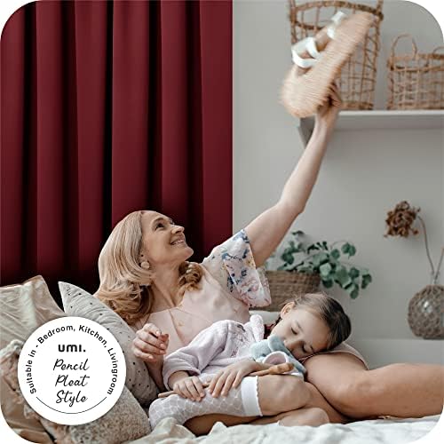 Amazon Brand  Umi Blackout Curtains Thermal Insulated Room Darkening Rod Pocket Curtains Energy Saving Super Soft Pencil Pleat Curtains for Bedroom 46 x 54 Inch Red 2 Panels