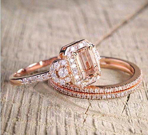 Gorgeous 18K Rose Gold Filled Morganite Ring Engagement Bridal Women Jewelry Set Size 6-10 (Size 8)3