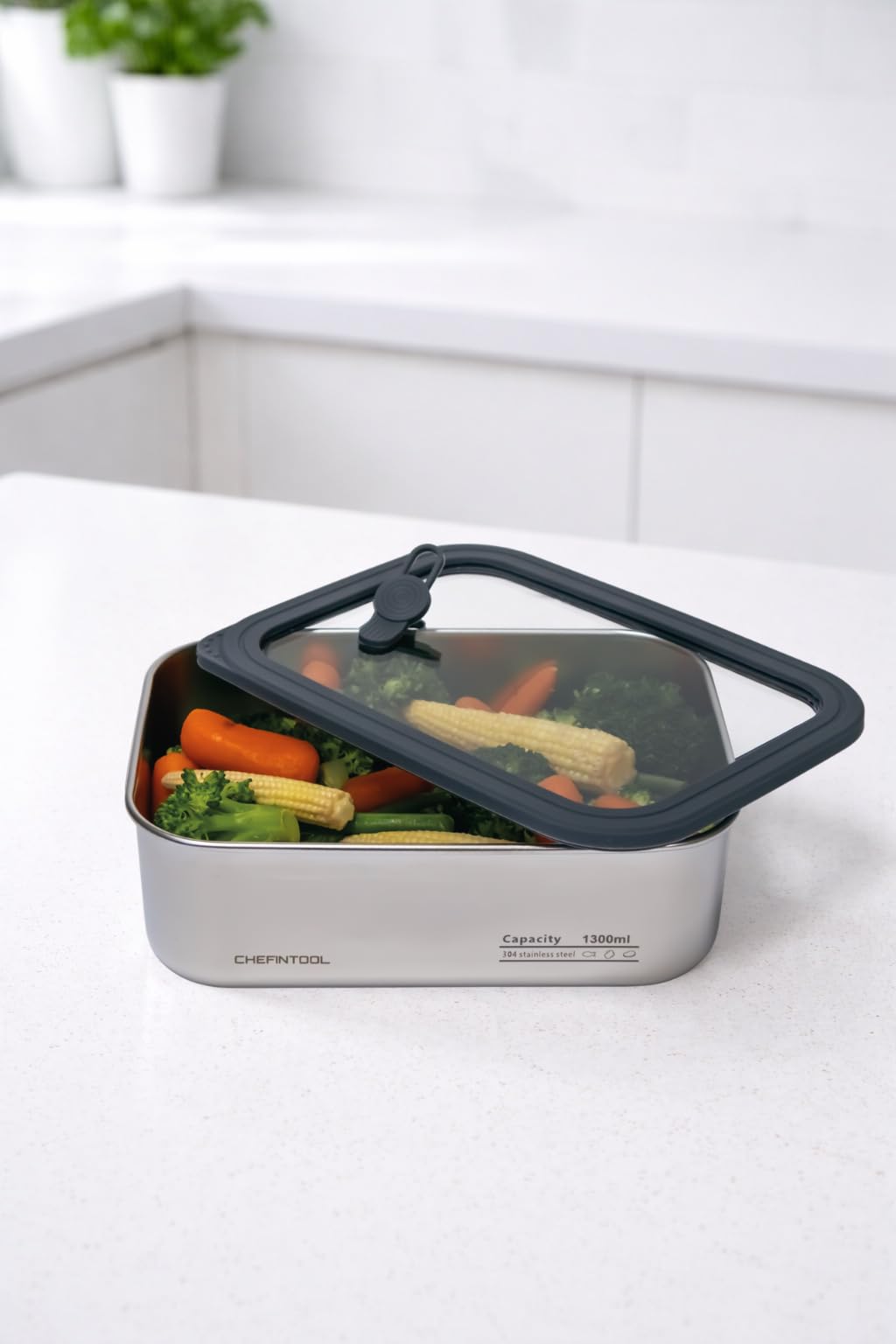 Set di contenitori per il pranzo in acciaio inox con coperchi in vetro, 3 contenitori impilabili per alimenti Bento (650 ml/1300 ml/2300 ml), ermetici, a prova di perdite, senza BPA, adatti