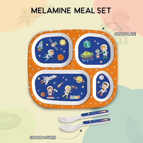 Image of Cello Kidzbee Quadmeal Cosmic Explorer Melamine Meal Set for Kids | BPA Free and Food-Grade Material | Attractive and Kidfriendly Designs | Break Resistant & Durable Set | Set of 3, Navy Blue