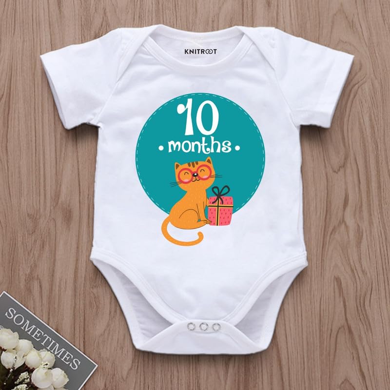 Image of KNITROOT Monthly Birthday Special Unisex Baby Romper Half Sleeve White Color