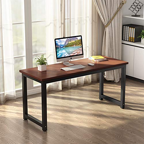 Tribesigns Computer Desk, 55 inch Large Office Desk Computer Table Study Writing Desk for Home Office, Teak + Black Leg