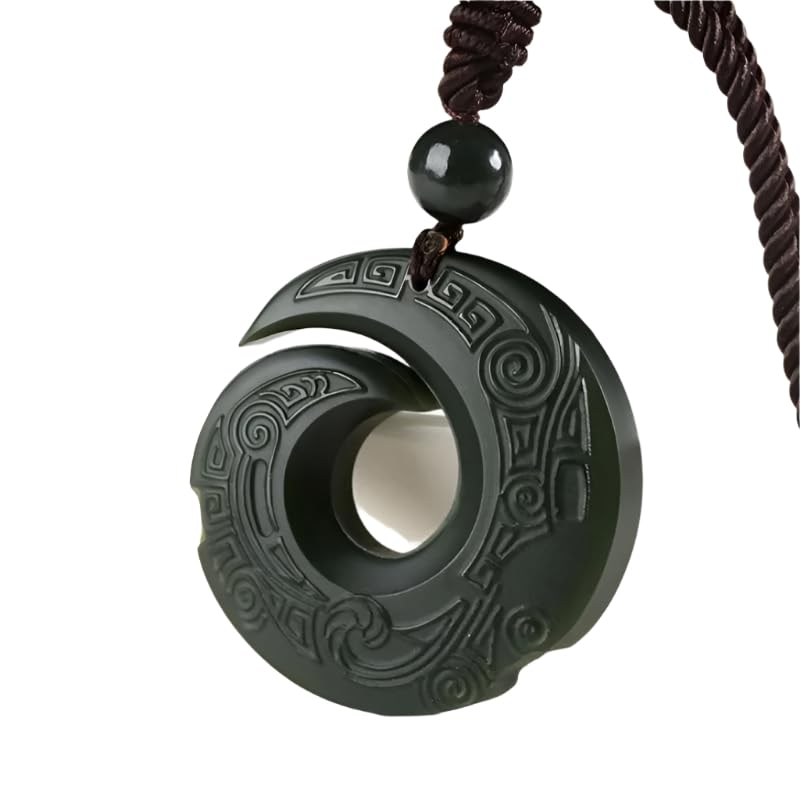 Buddha & Karma Hetian Jade Pendant Necklace Natural Green Jade Amulet for Protection Prosperity & Harmony Lucky Feng Shui Jewelry for Men & Women