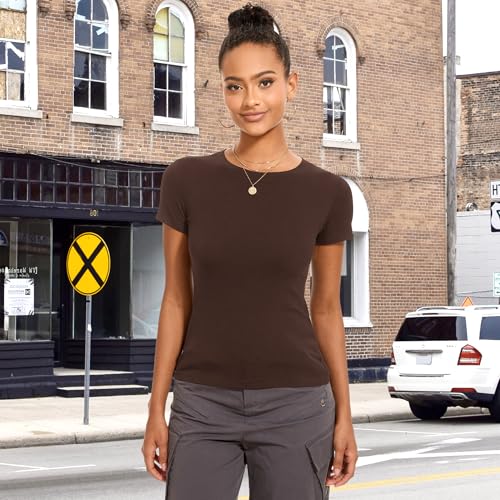 TVKSOM 3 Pack Basic Shirts for Women Short Sleeve Crew Neck Stretchy Fitted Tees Y2k Going Out Tops 20254