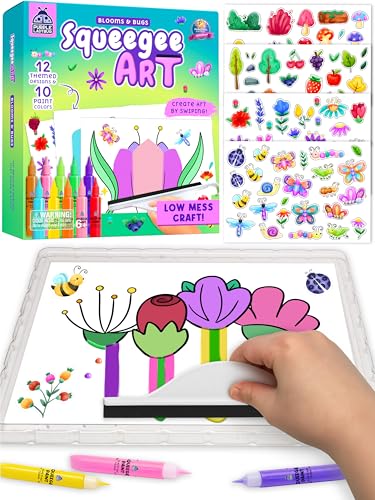 Squeegee Color Squeeze Art Kit - Blooms & Bugs Themed Painting for Kids Ages 4-8 Kids Painting Set with Bug Stickers Birthday Gift for Kids Age 5 6 7 8 9 - Arts and Crafts for Girls & Boys
