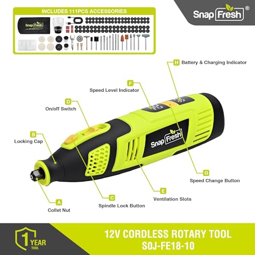 Image of SnapFresh 12V Cordless Rotary Tool Kit, 28-Speed 32000 RPM Mini Rotary Tool w /Digital Display, 111 Accessories,2.5Ah Battery USB-C Charging, Lightweight Battery Powered Tool for DIY, Craft & Pet Nail