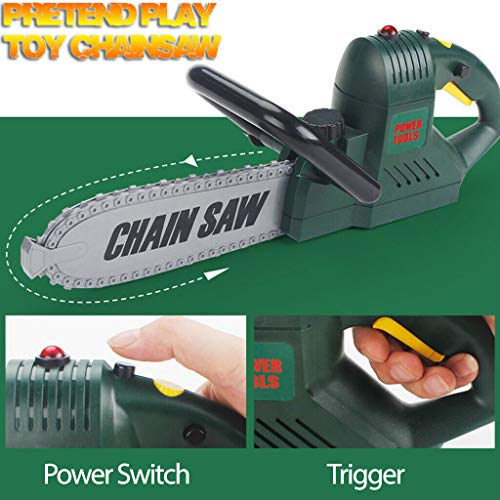 Liberty Imports Kids Electric Chainsaw Toy Tool Pretend Play Set with Safety Goggles, Work Gloves | Rotating Chain and Realistic Sound Effects