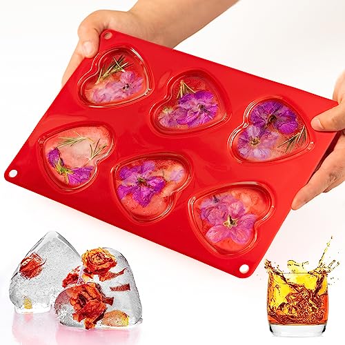 [1Pack] 6-Large 3" Heart Shaped Ice Cube Mold Tray | Fun Silicone Molds For Baking And Freezing: Chocolate, Biscuits, Gummies | Bpa Free | Cute Breakable Heart Shapes Resin Mold, Soap, Candle Wax Melt #TOP1