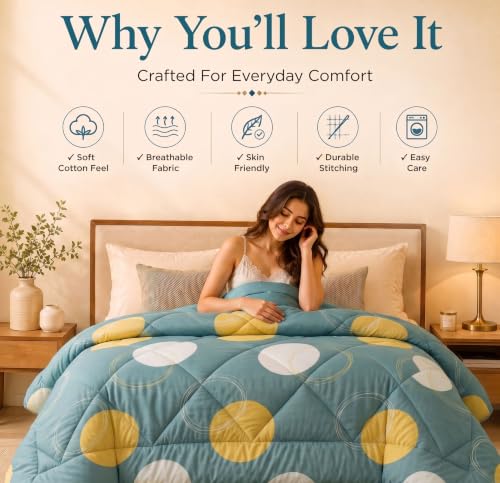 Image of HOMEKART 220 GSM Reversible Microfiber AC Comforter /Duvets for Mild Winter | All Season Single Size 3 Layered Quilted Blanket for Single Bed (230 cm x 150 cm,Light Grey & Yellow)