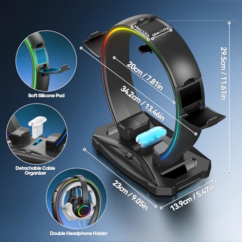 KDD RGB Headphone & Controller Stand with 9 Light Modes - Foldable Controller Hanger for Desk - Earphone Stand with Cable Organizer - for Gamers Desktop Accessories - Image 7