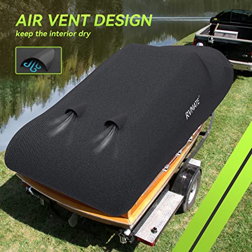 Rvmate 14-16Ft Boat Cover, 210D Marine Grade Polyester, Fits V-Hull, Tri-Hull, Fishing Boat, Runabout, Length:14’-16’, Beam Width:90”, Black #TOP2