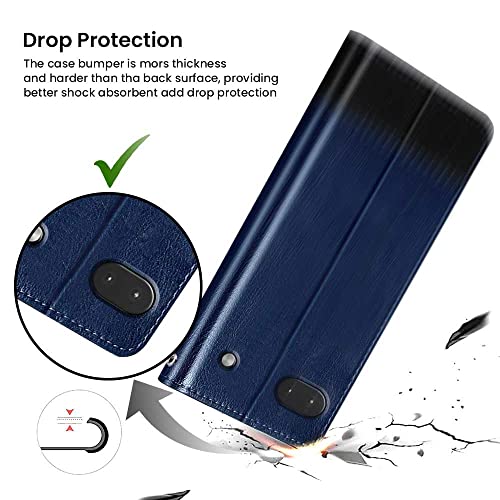 Image of FLIPPED Vegan Leather Flip Case Back Cover for Google Pixel 6A (Flexible, Shock Proof | Hand Stitched Leather Finish | Card Pockets Wallet & Stand | Blue with Black)