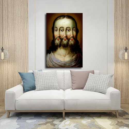 Impression sur toile de la Trinité Trifaciale de Jésus cadre 20x30 cm