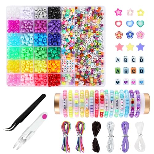 Image of PATPAT 24-Color Pony Beads for Bracelet Making Colorful Alphabet Letter Beads Jewelry Making Craft Kit, DIY Bracelet Making Set for Girls with Charms & Tools for Necklace & Keychain DIY