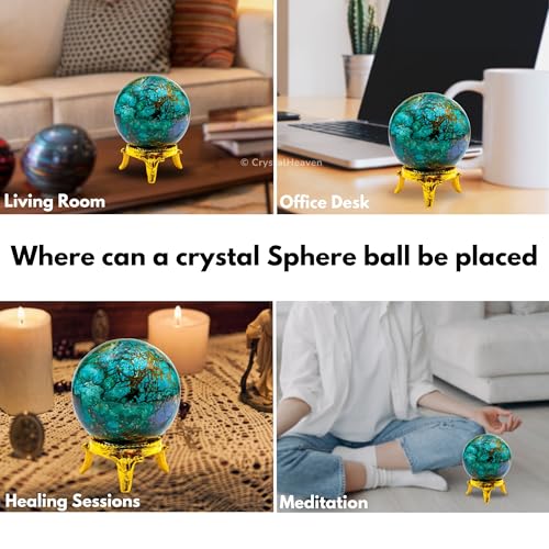Image of Certified Chrysocolla Crystal Ball for Meditation - Premium Crystal Vastu Items for Home and Feng Shui Items for Good Luck - Ideal for Pooja Supplies and Spiritual Practices (2 inch Inch)