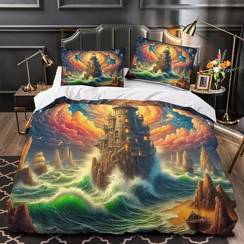 Housse de couette fermeture éclair cachée motif phare 3D douce