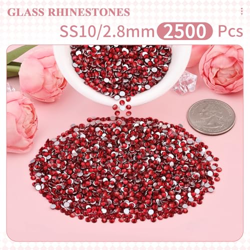Image of 2500PCS SS10 /2.8mm Crystal Glass Rhinestones for Bedazzling (Dark Siam) | Flatback Rhinestones for Crafting DIY Nail Art Makeup Decoration, Gems Diomand Charms for Tumbler Shoes Clothing Mug