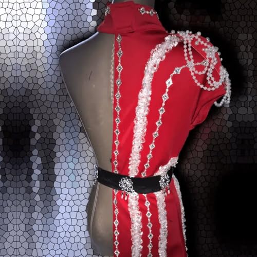 Vêtements de danse patchwork haut de gamme avec perles blanches - 3
