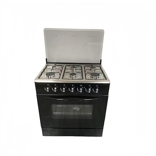 28-inch Propane （LPG）Gas Range, 6-Burner Cooktop with Large 108L Oven, 201 Stainless Steel, Black Glass Lid, Electronic Ignition, for LPG/Propane