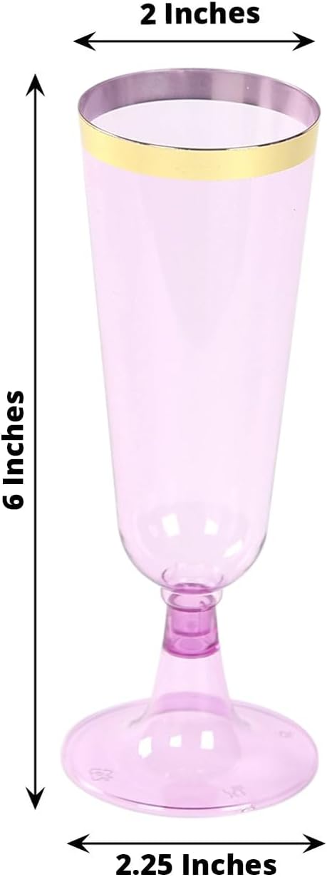 Efavormart 12-Pack 5oz Purple Plastic Champagne Flutes with Gold Rim; Regal Tinted Toasting Glasses with Detachable Base for Royal Themes and Festive Galas