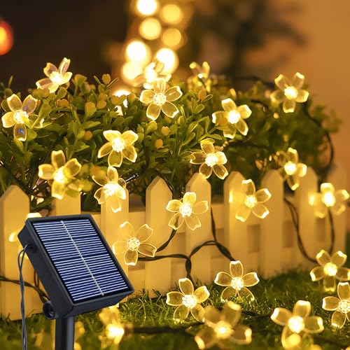 Ninonly Guirlande Lumineuse Extérieure Solaire, 14m 120 LED Fleurs de Cerisier Lumineuse, 8 Modes...